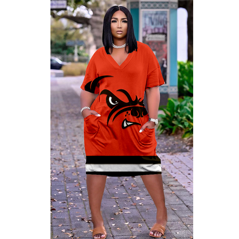 Cleveland Browns V-Neck Jacket Short-Sleeved Bat-Sleeved Dress