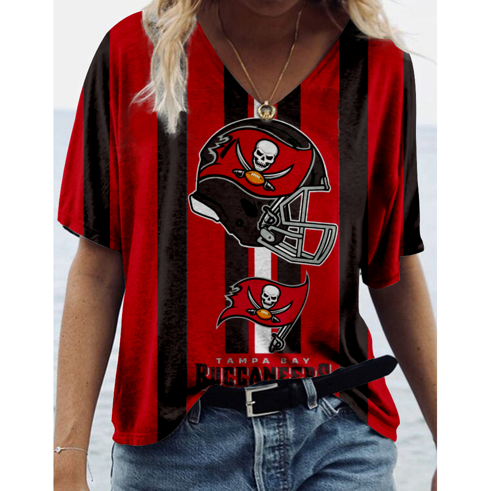 Tampa Bay Buccaneers V-Neck Short-Sleeved Loose T-Shirt