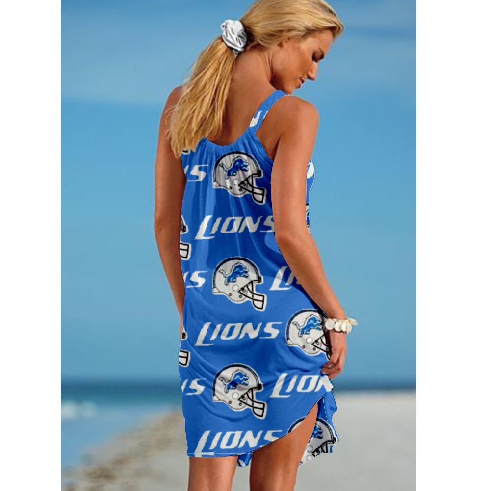 Detroit Lions Boston Loose Holiday Beach Print Dress