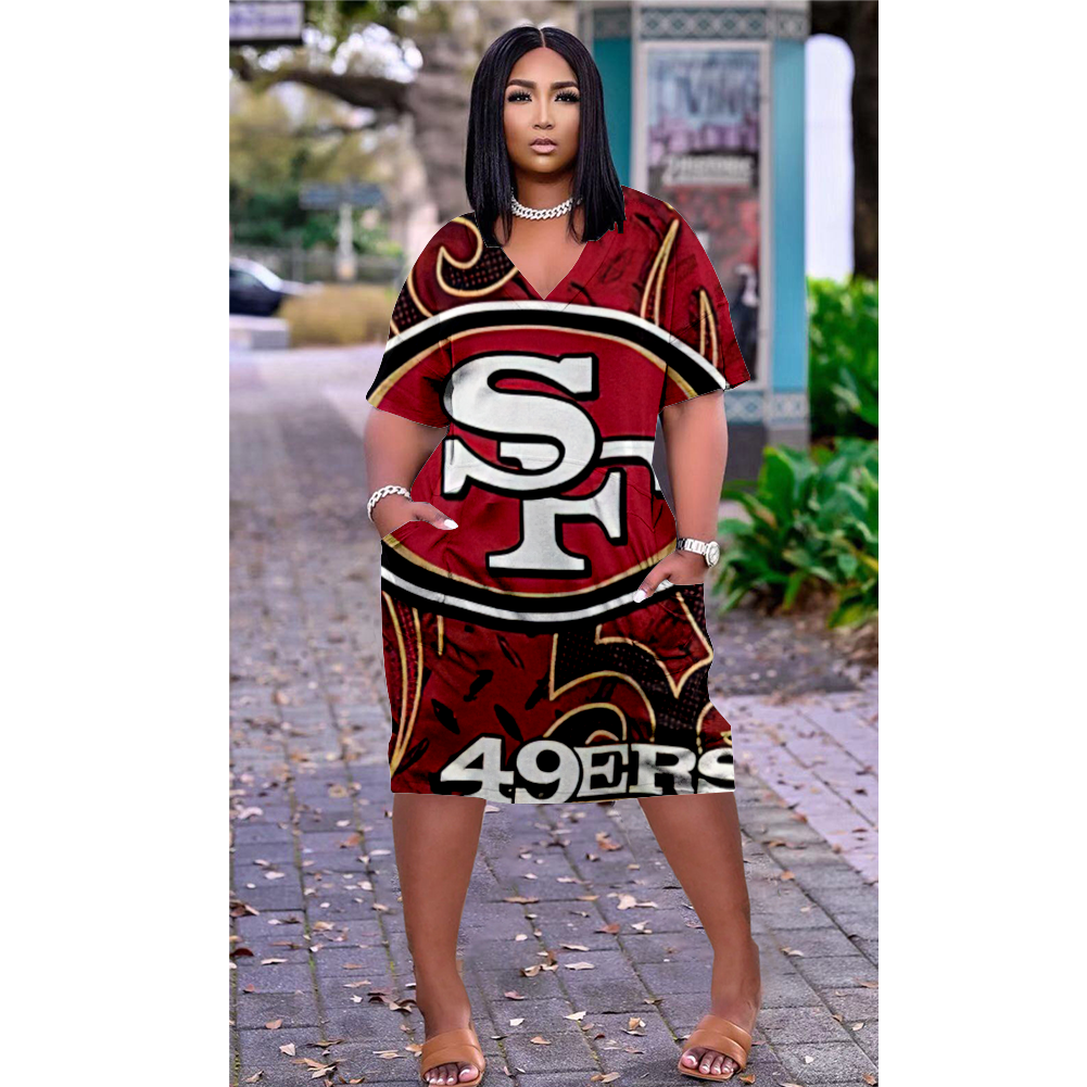 SAN FRANCISCO 49ERS Print V-Neck Dress Short Sleeve