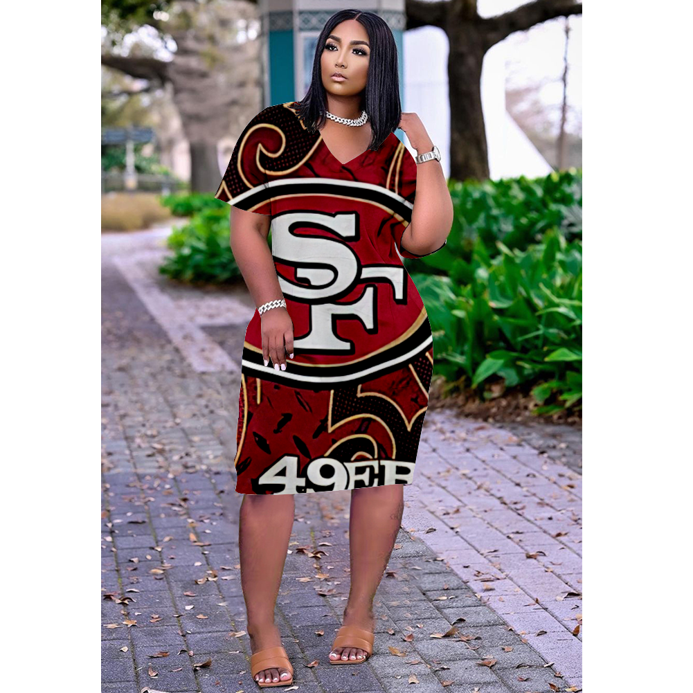 SAN FRANCISCO 49ERS Print V-Neck Dress Short Sleeve