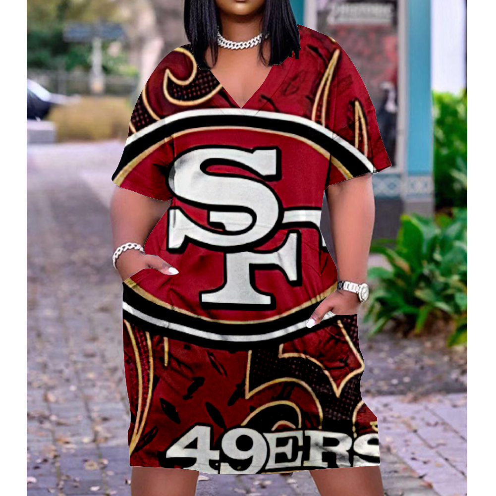 SAN FRANCISCO 49ERS Print V-Neck Dress Short Sleeve