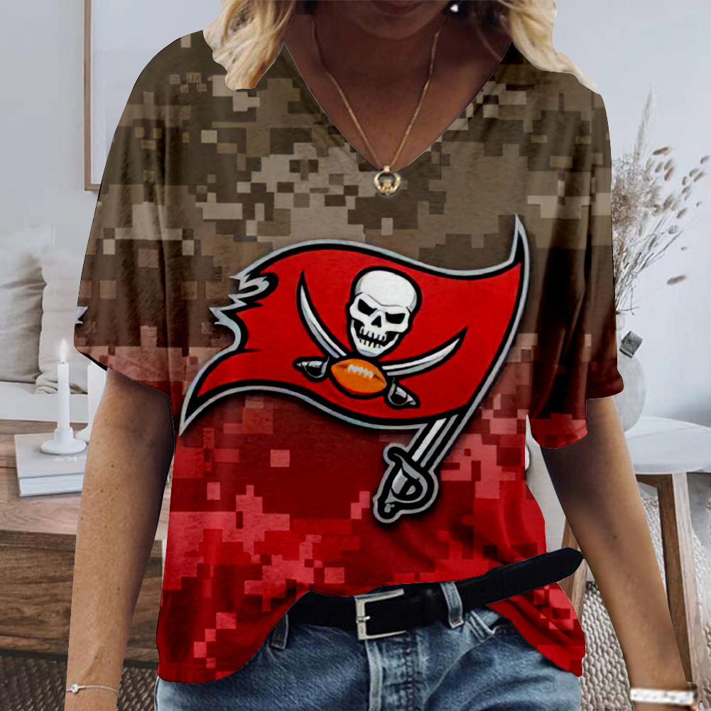 Tampa Bay Buccaneers V-Neck Short-Sleeved Loose T-Shirt