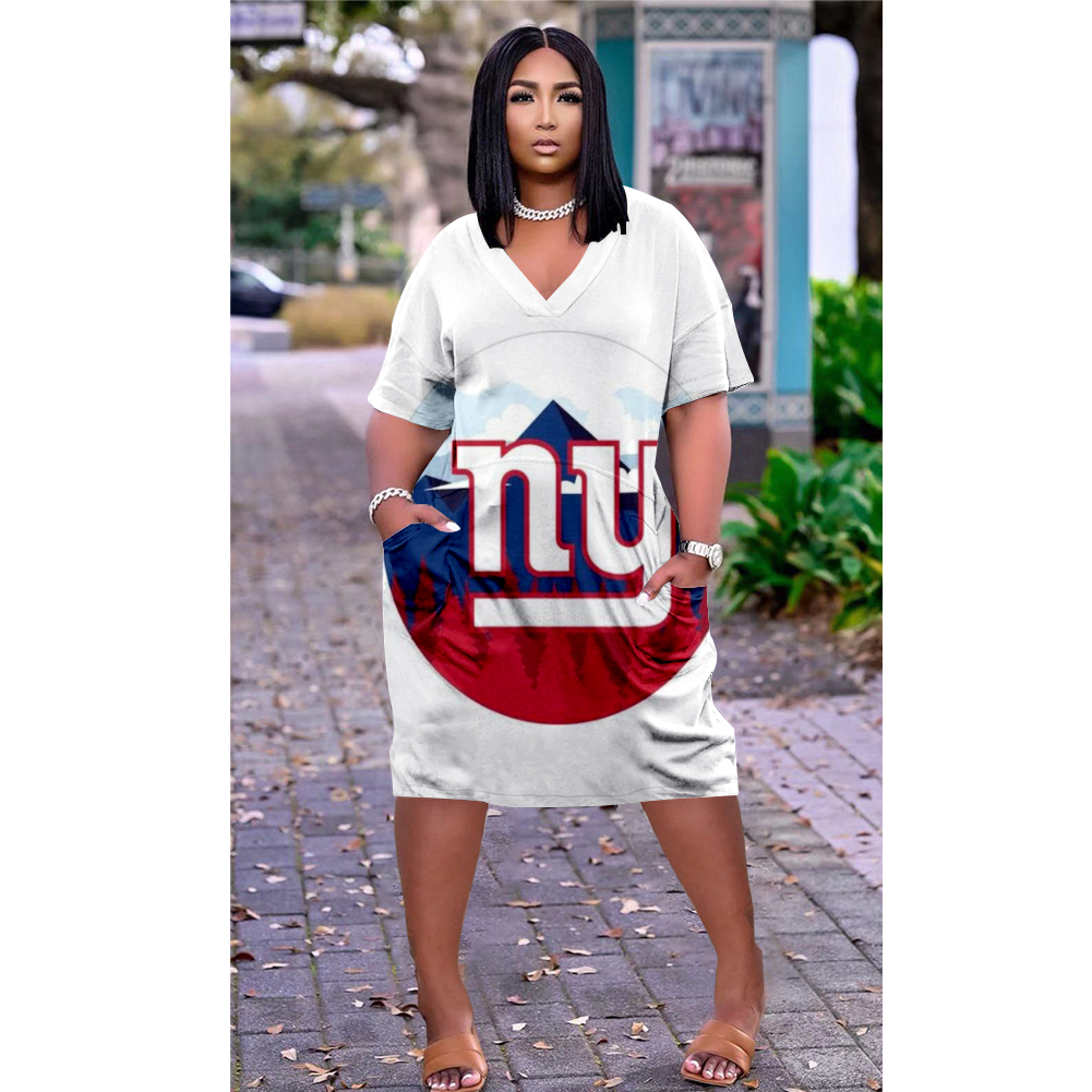 New York Giants V-Neck Jacket Short-Sleeved Bat-Sleeved Dress