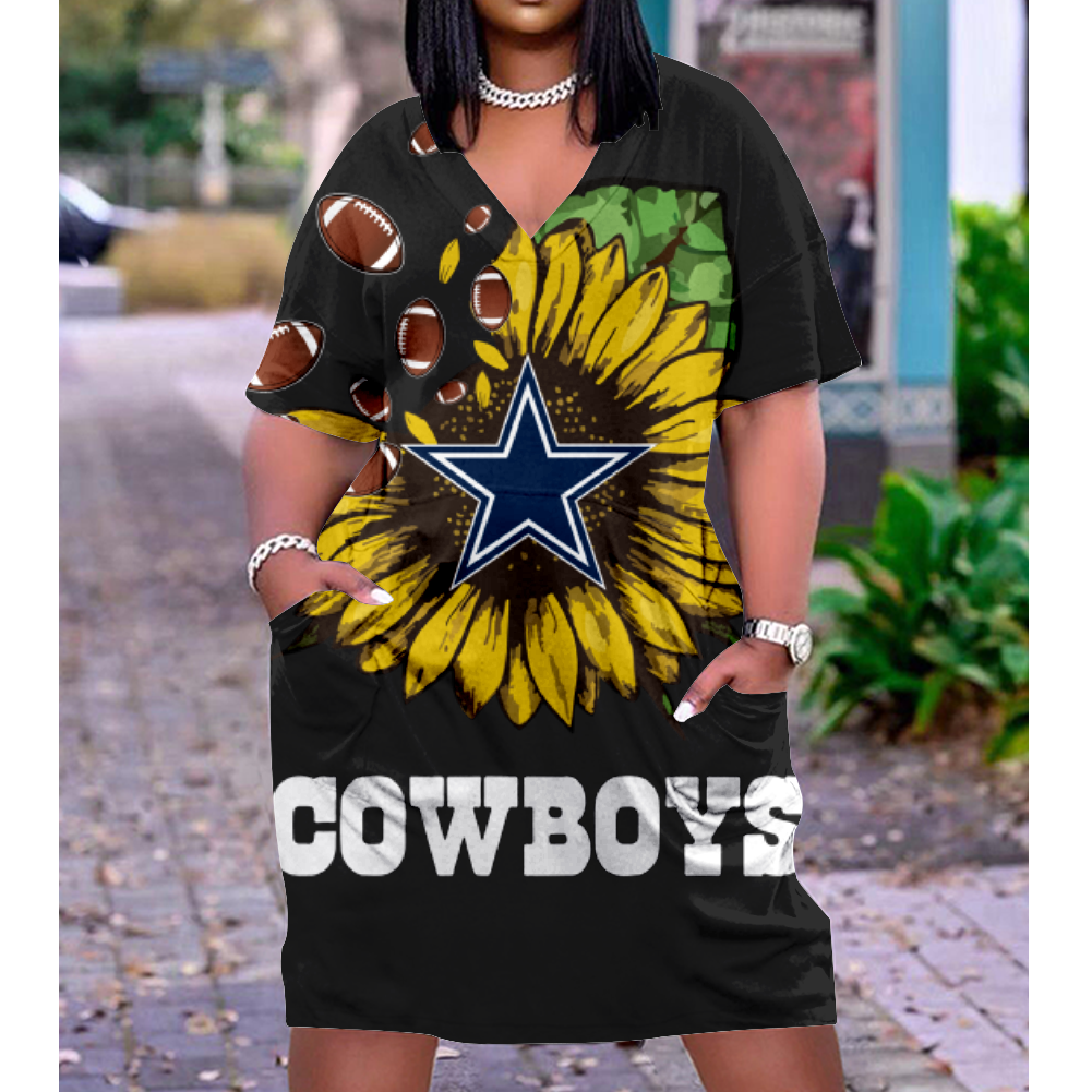 Dallas Cowboys V-Neck Jacket Short-Sleeved Bat-Sleeved Dress