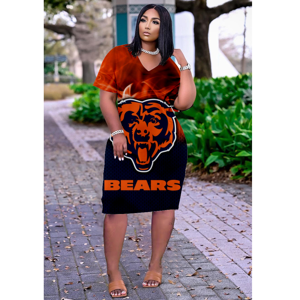 Chicago Bears V-Neck Short-Sleeved Print Dress