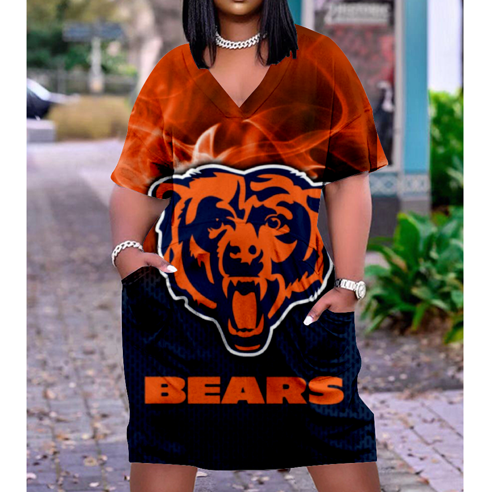 Chicago Bears V-Neck Short-Sleeved Print Dress