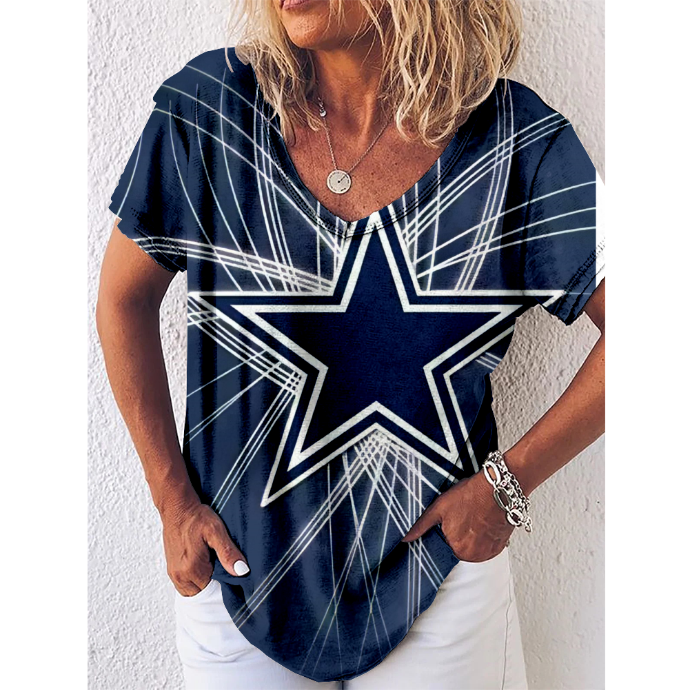 Dallas Cowboys V-Neck Short-Sleeved Loose T-Shirt