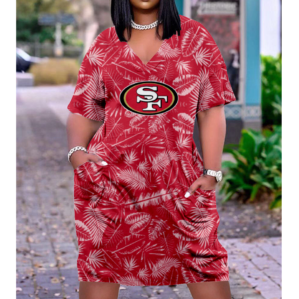 San Francisco 49ers Print V-Neck Dress Short Sleeve