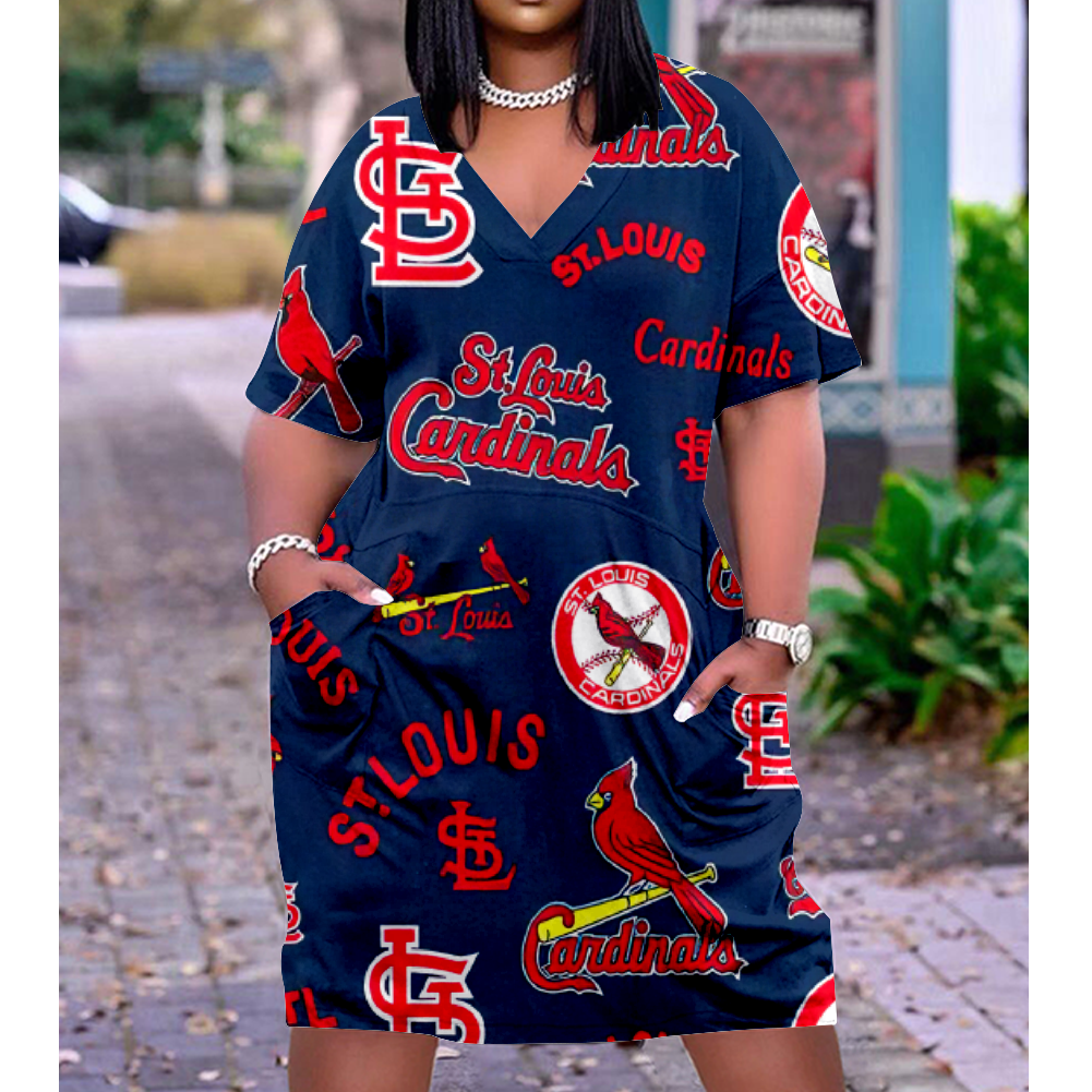 Saint Louis Cardinals Print V-Neck Dress Short Sleeve