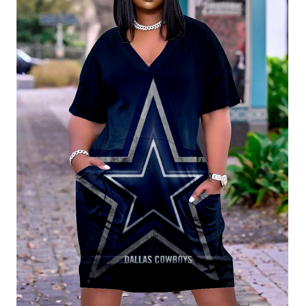 Dallas Cowboys V-Neck Jacket Short-Sleeved Bat-Sleeved Dress