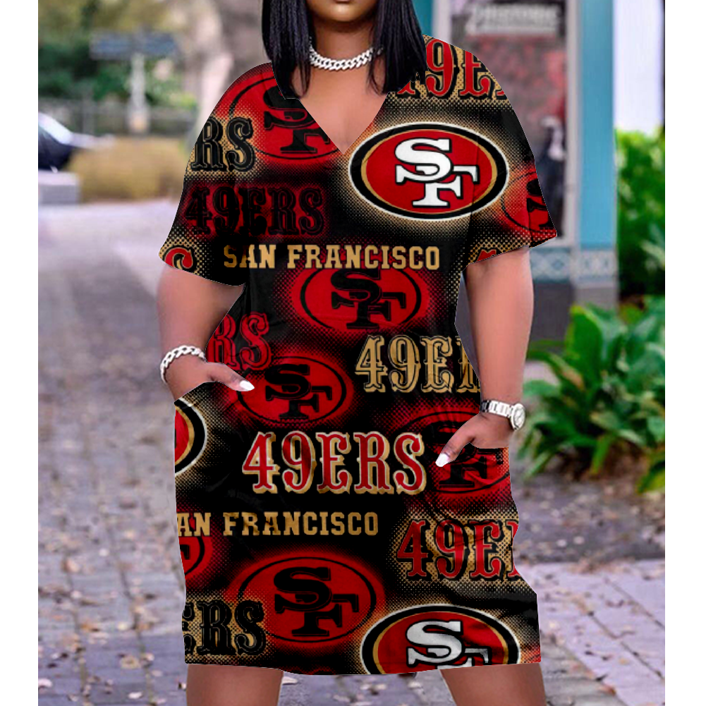 San Francisco 49ers Print V-Neck Dress Short Sleeve