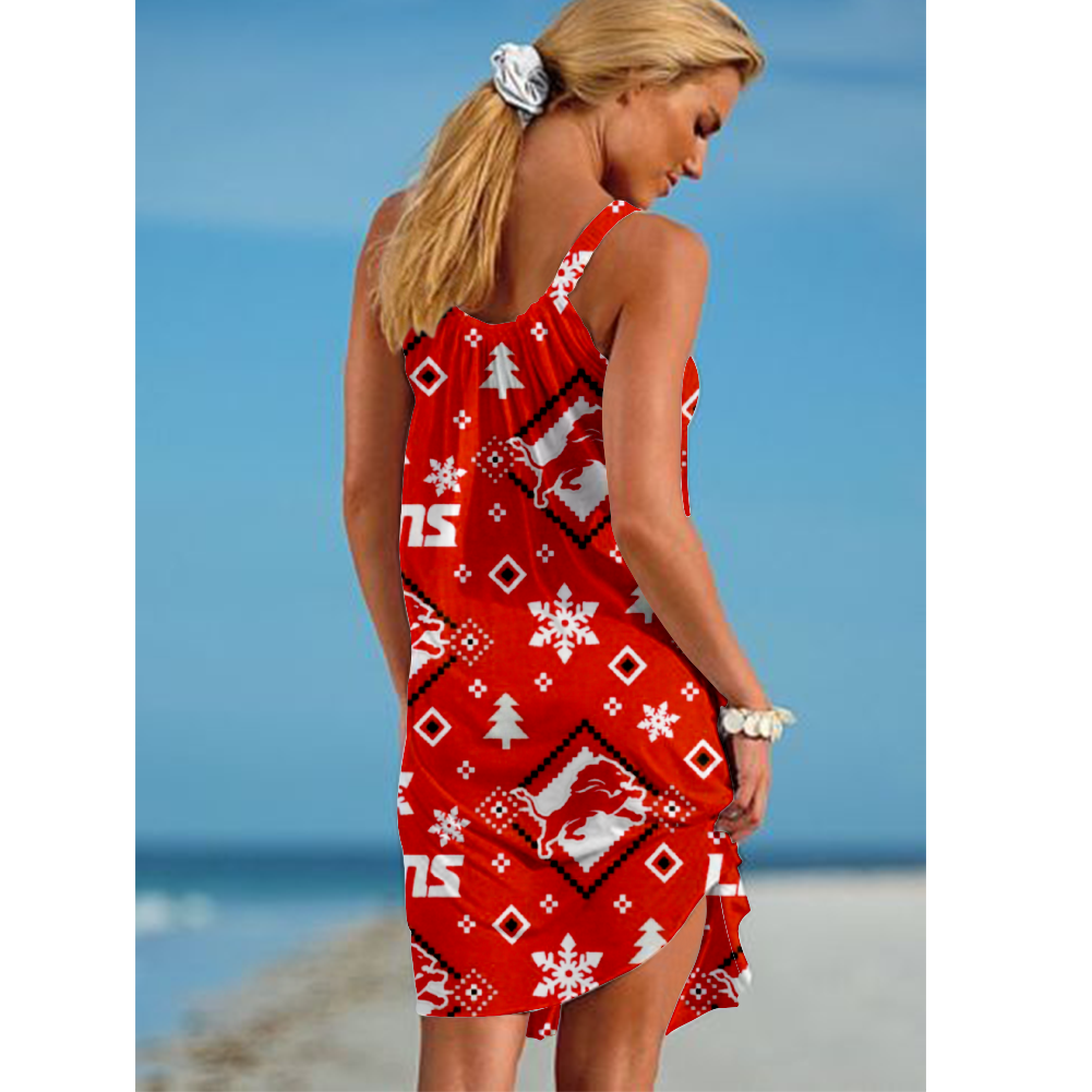 Detroit Lions Boston Loose Holiday Beach Print Dress