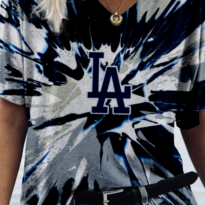 Los Angeles Dodgers Tide V-Neck Short-Sleeved Loose T-Shirt