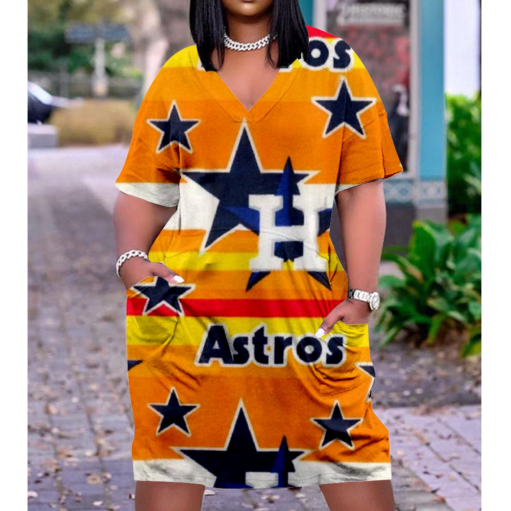 Houston Astros V-Neck Jacket Short-Sleeved Bat-Sleeved Dress