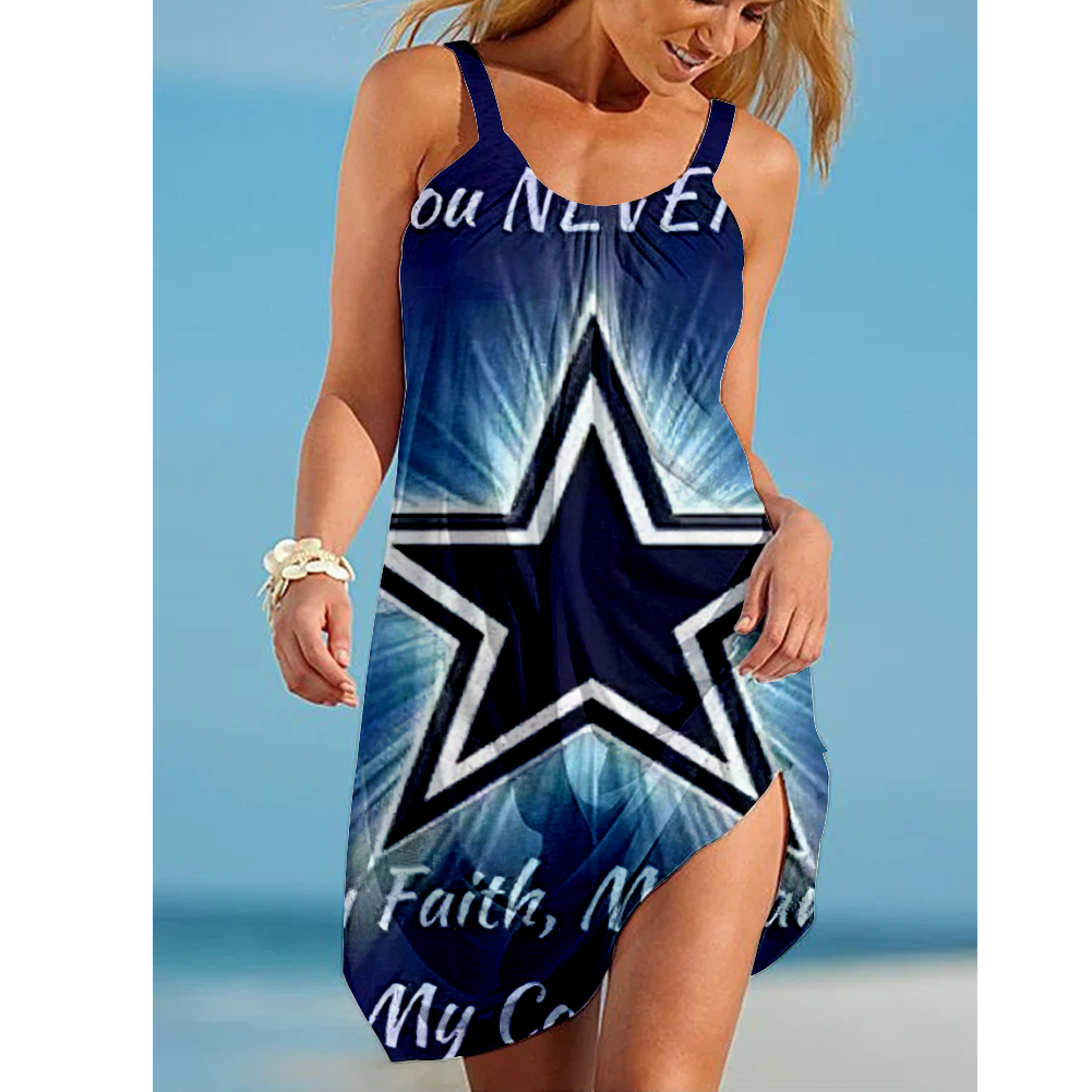 NCAAF Women's Dallas Cowboys Team Fan Print Beach Vacation Style Camisole Mini Camisole Casual Dress