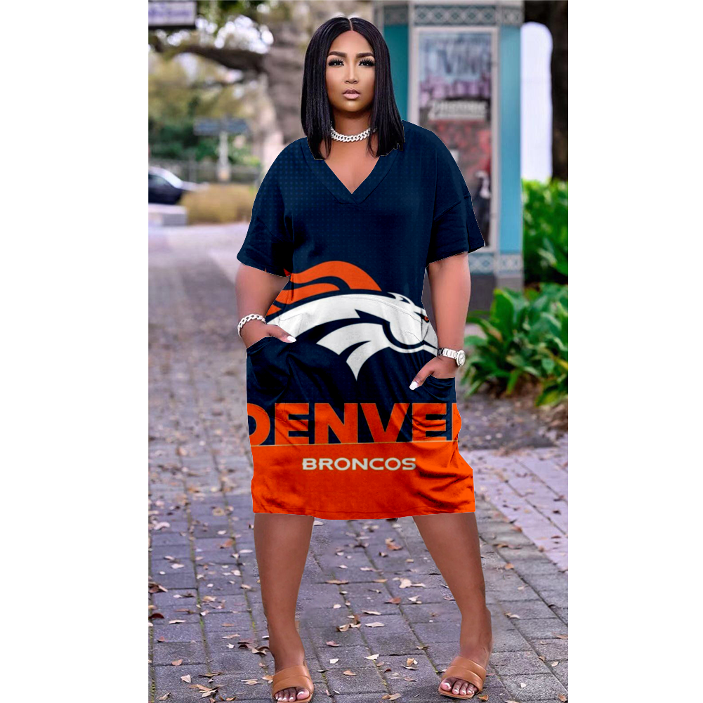 Denver Broncos V-Neck Jacket Short-Sleeved Bat-Sleeved Dress