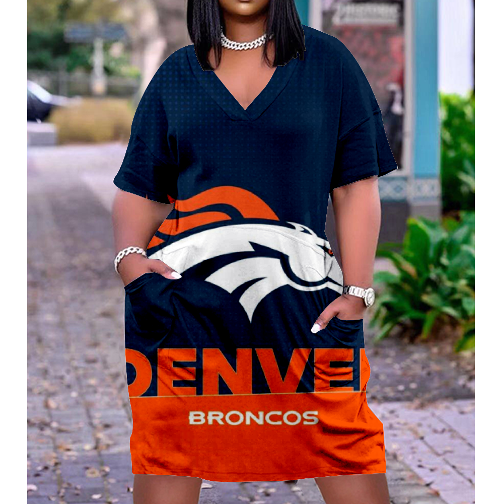 Denver Broncos V-Neck Jacket Short-Sleeved Bat-Sleeved Dress