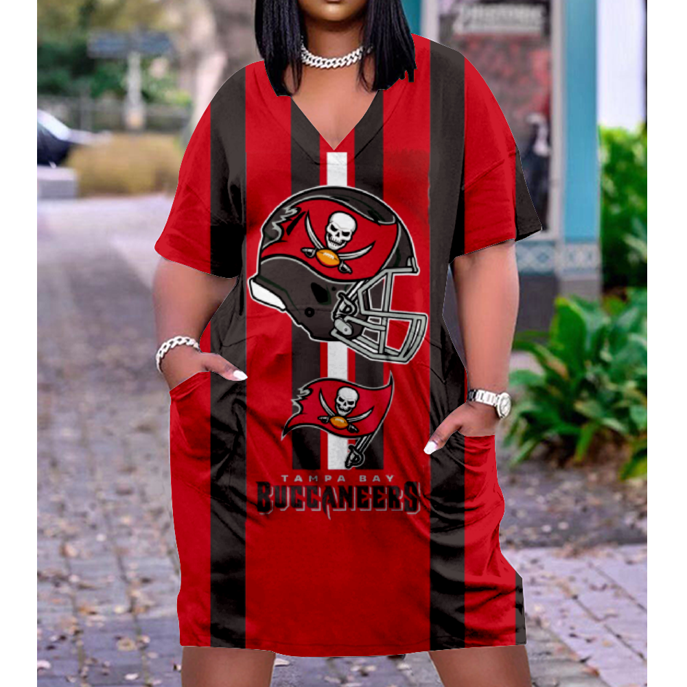 Tampa Bay Buccaneers V-Neck Jacket Short-Sleeved Bat-Sleeved Dress