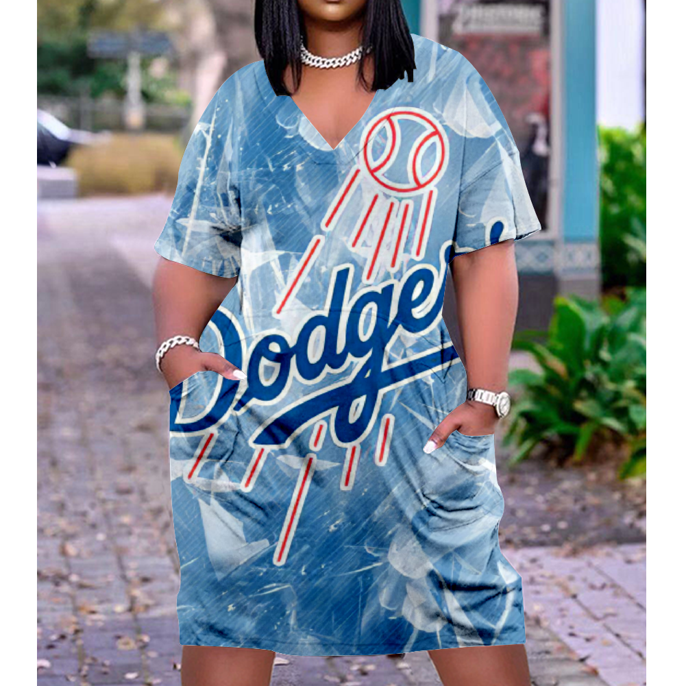 Los Angeles Dodgers V-Neck Jacket Short-Sleeved Bat-Sleeved Dress