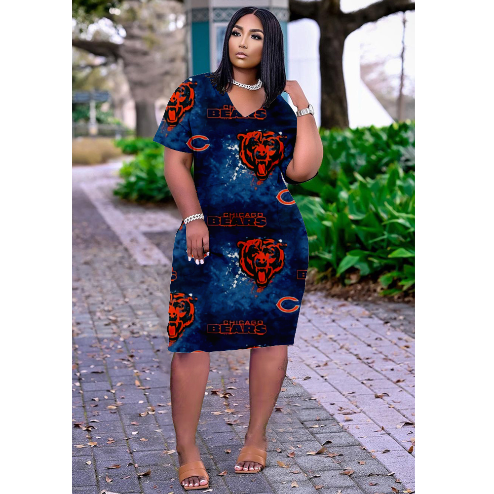 Chicago Bears V-Neck Short-Sleeved Print Dress