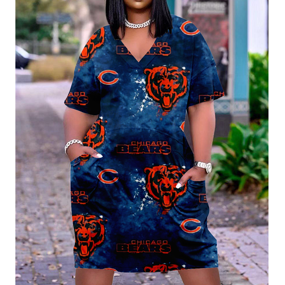 Chicago Bears V-Neck Short-Sleeved Print Dress