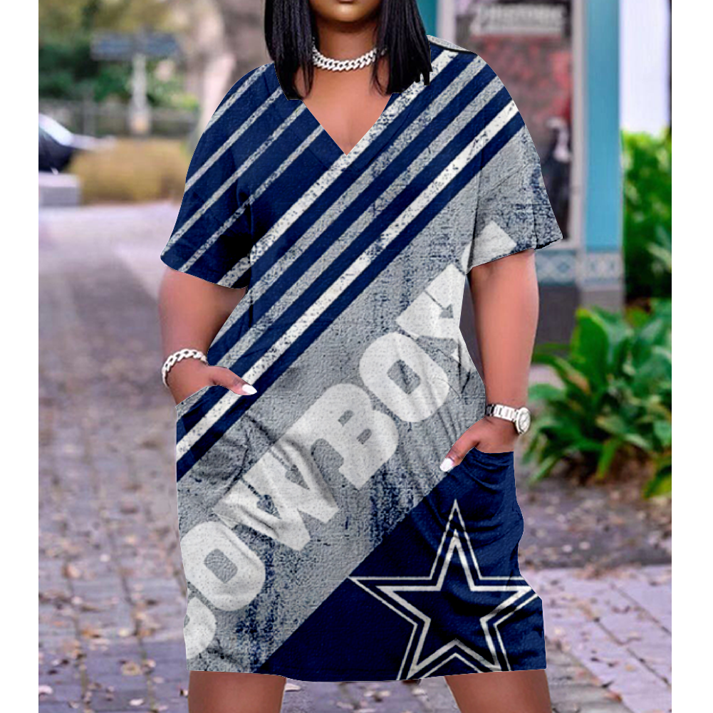 Dallas Cowboys V-Neck Jacket Short-Sleeved Bat-Sleeved Dress