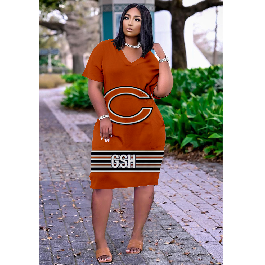 Chicago Bears V-Neck Short-Sleeved Print Dress