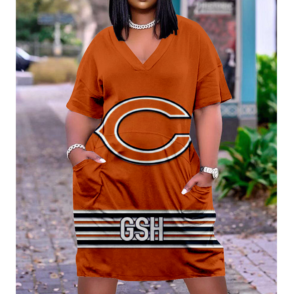 Chicago Bears V-Neck Short-Sleeved Print Dress