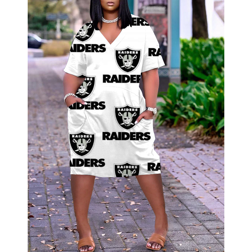 Las Vegas Raider print V-neck pocket dress