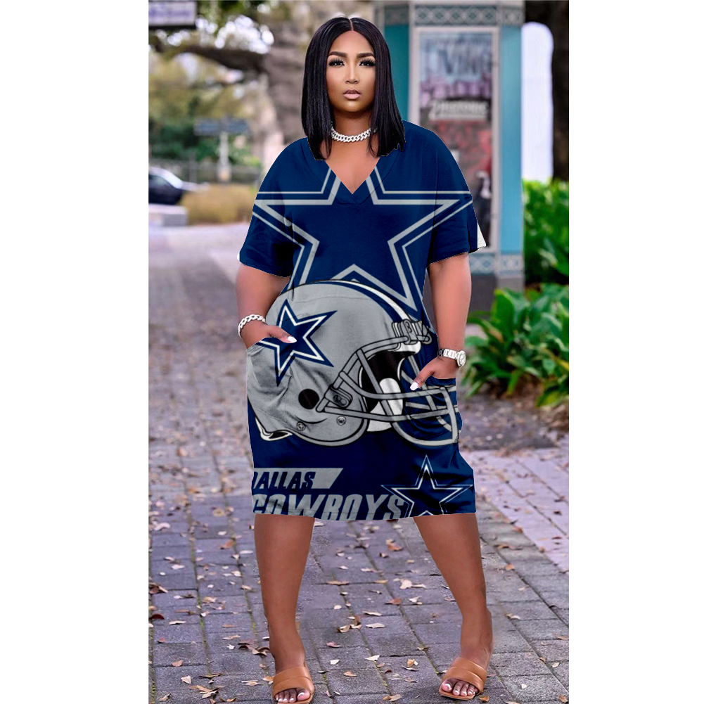 Dallas Cowboys V-Neck Jacket Short-Sleeved Bat-Sleeved Dress