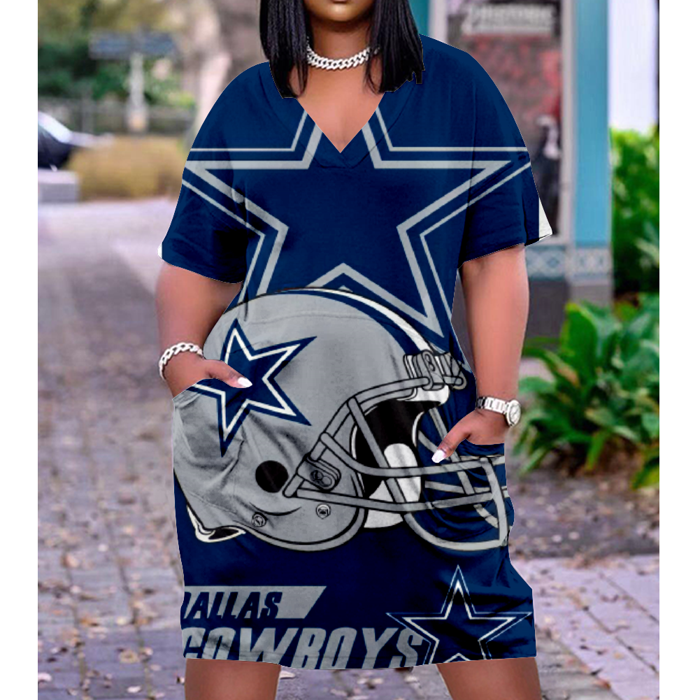 Dallas Cowboys V-Neck Jacket Short-Sleeved Bat-Sleeved Dress