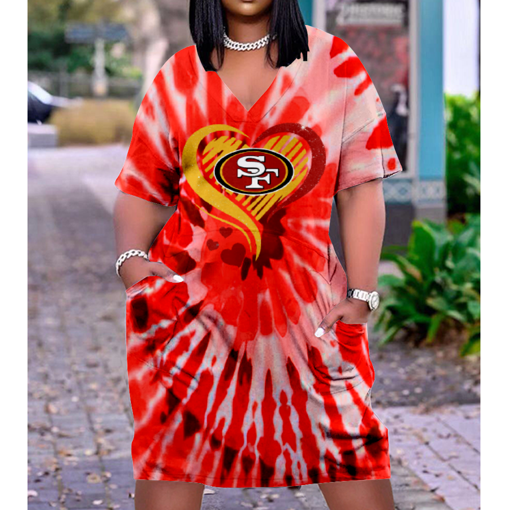 SAN FRANCISCO 49ERS Print V-Neck Dress Short Sleeve