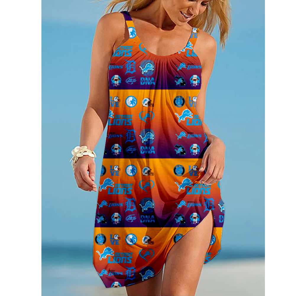 Detroit Lions Boston Loose Holiday Beach Print Dress