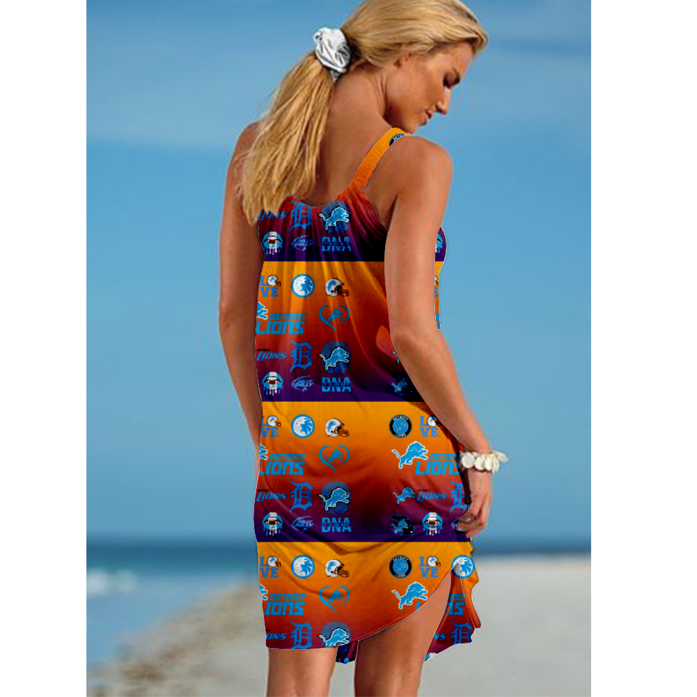 Detroit Lions Boston Loose Holiday Beach Print Dress