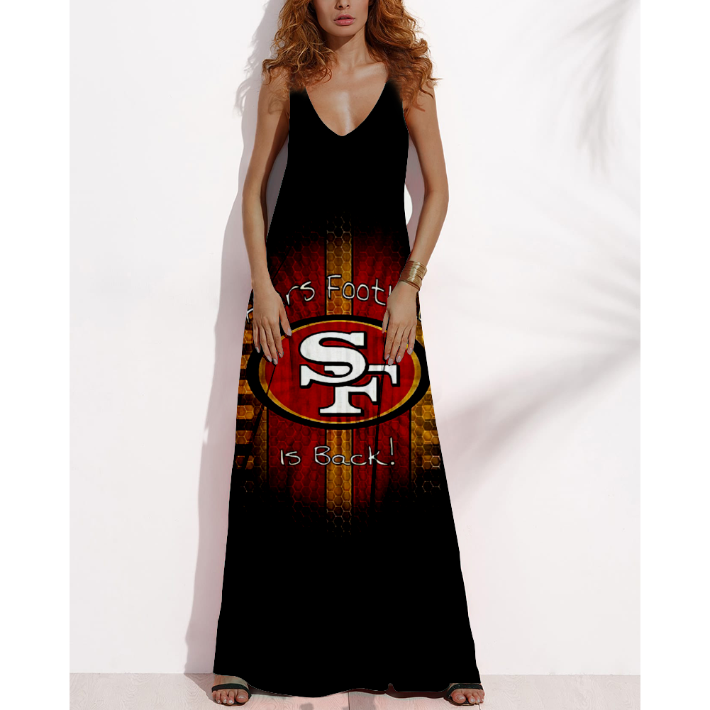 Women's Summer San Francisco 49ers Fan Print V-Neck Sleeveless Loose Long A-line Dress