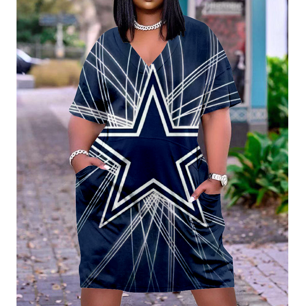 Dallas Cowboys V-Neck Jacket Short-Sleeved Bat-Sleeved Dress