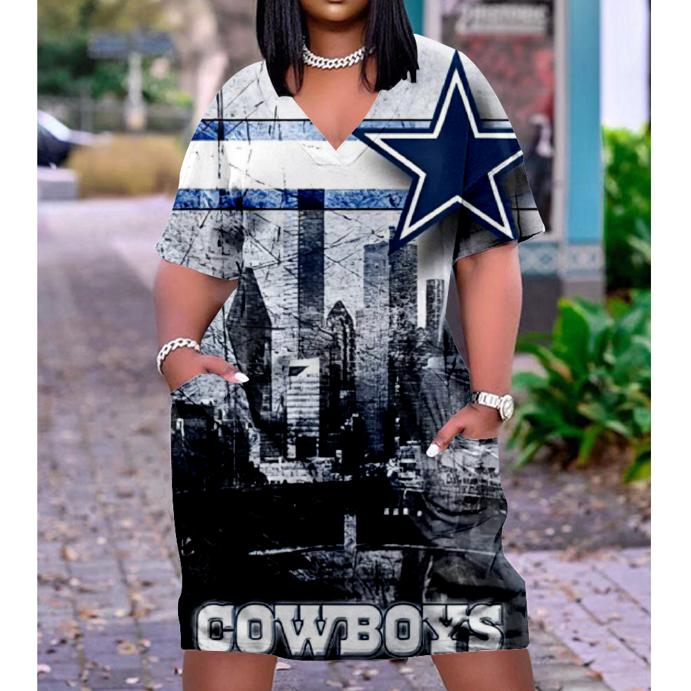 Dallas Cowboys V-Neck Jacket Short-Sleeved Bat-Sleeved Dress